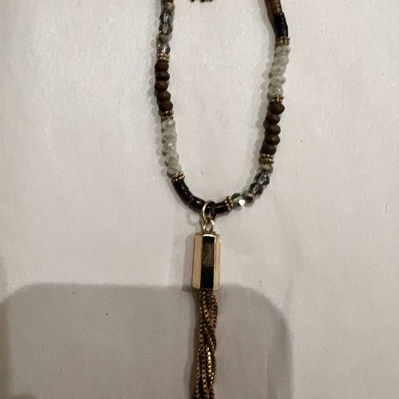 Brown and gold crystal stone necklace, two layers - Picture 3 of 8